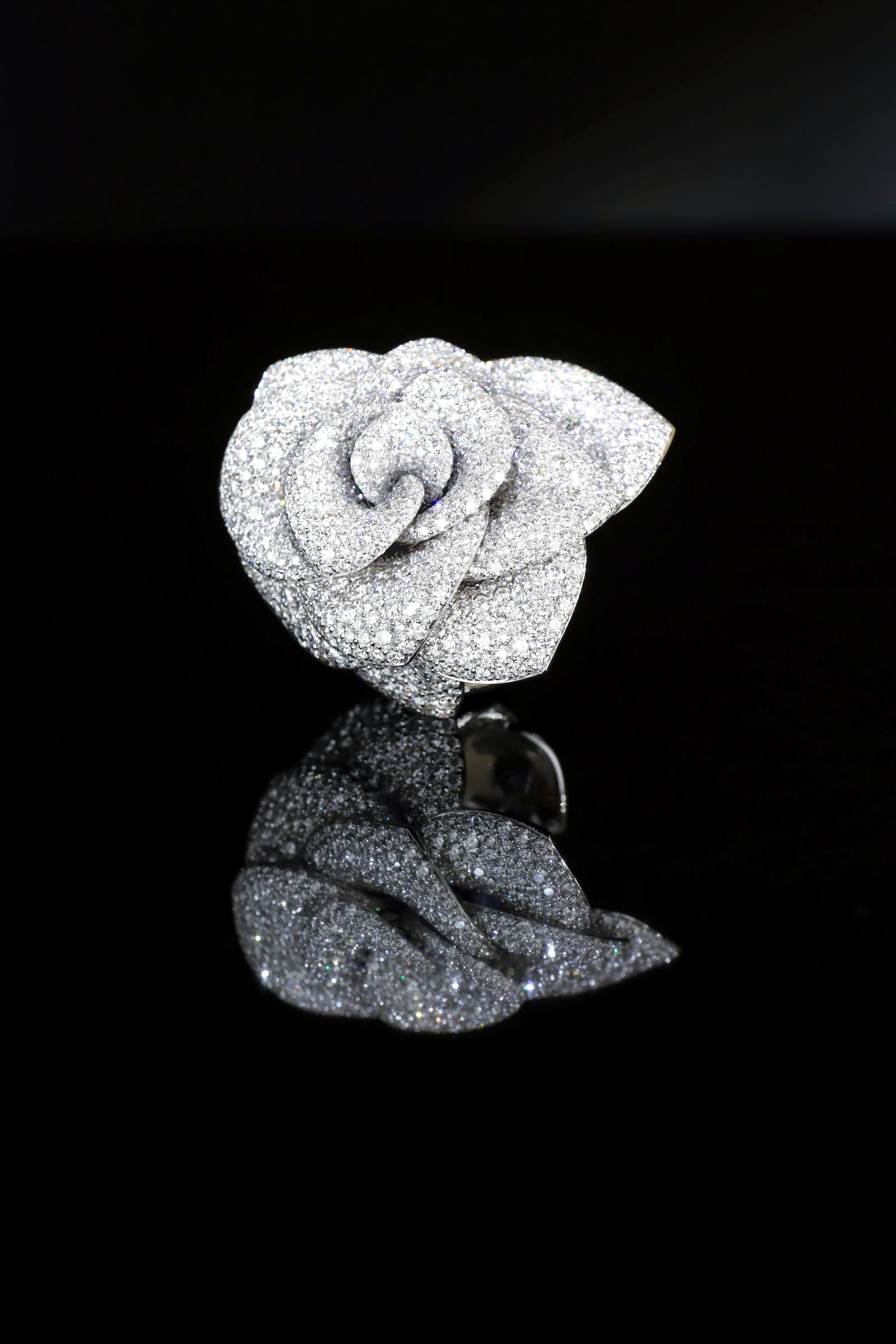 Rosina Ring with White Diamonds with black background.