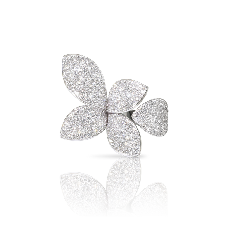 Giardini Segreti Five Leaves Small Flower Ring in 18k White Gold with Diamonds.