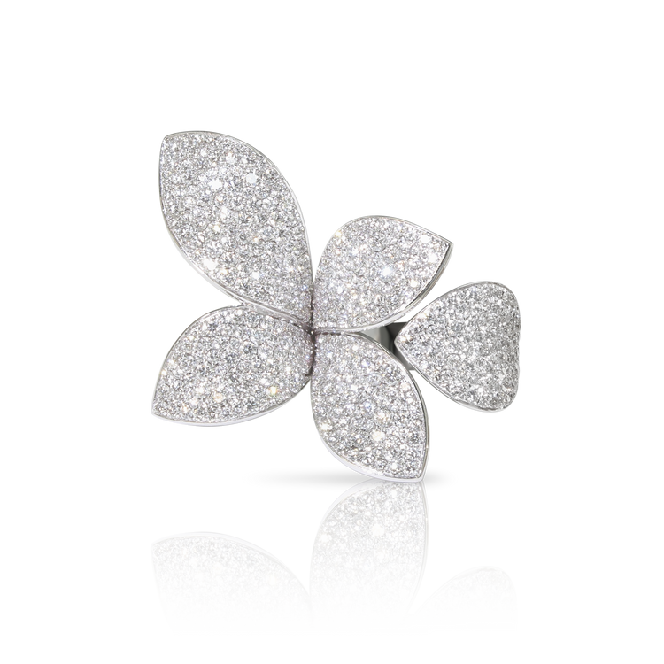 Giardini Segreti Five Leaves Medium Flower Ring in 18k White Gold with Diamonds.