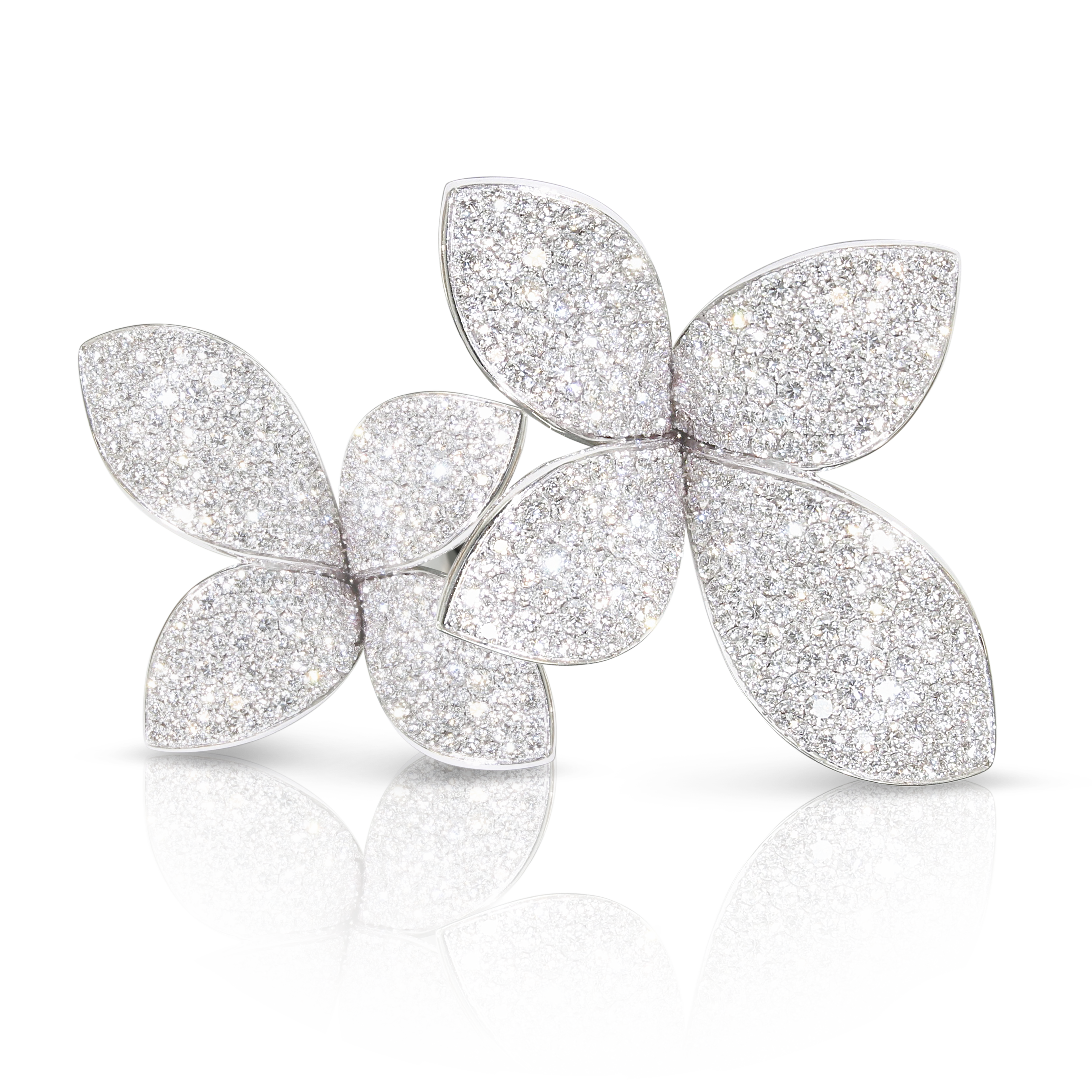 Giardini Segreti Double Flower Ring in 18k White Gold with Diamonds.