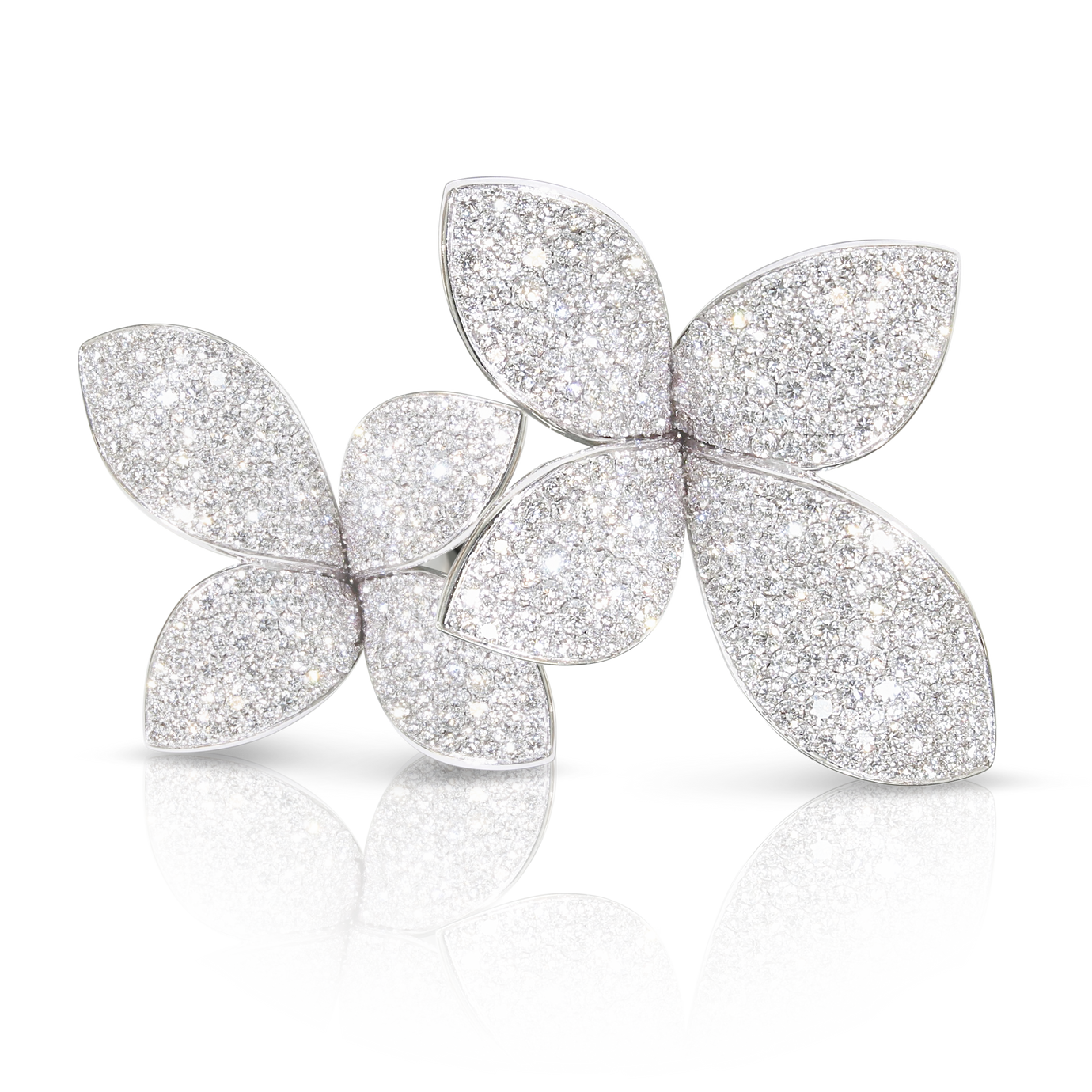 Giardini Segreti Double Flower Ring in 18k White Gold with Diamonds.