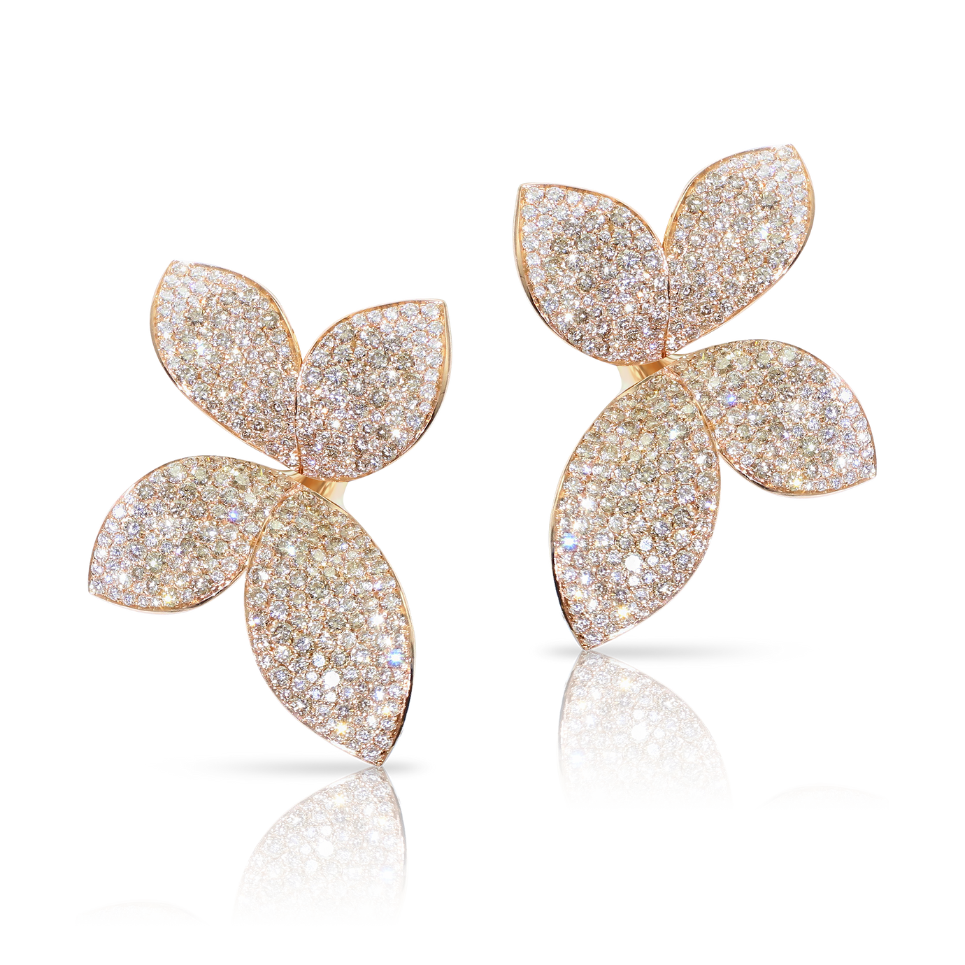 Giardini Segreti XL Flower Earrings in 18k Rose Gold with White and Champagne Diamonds.
