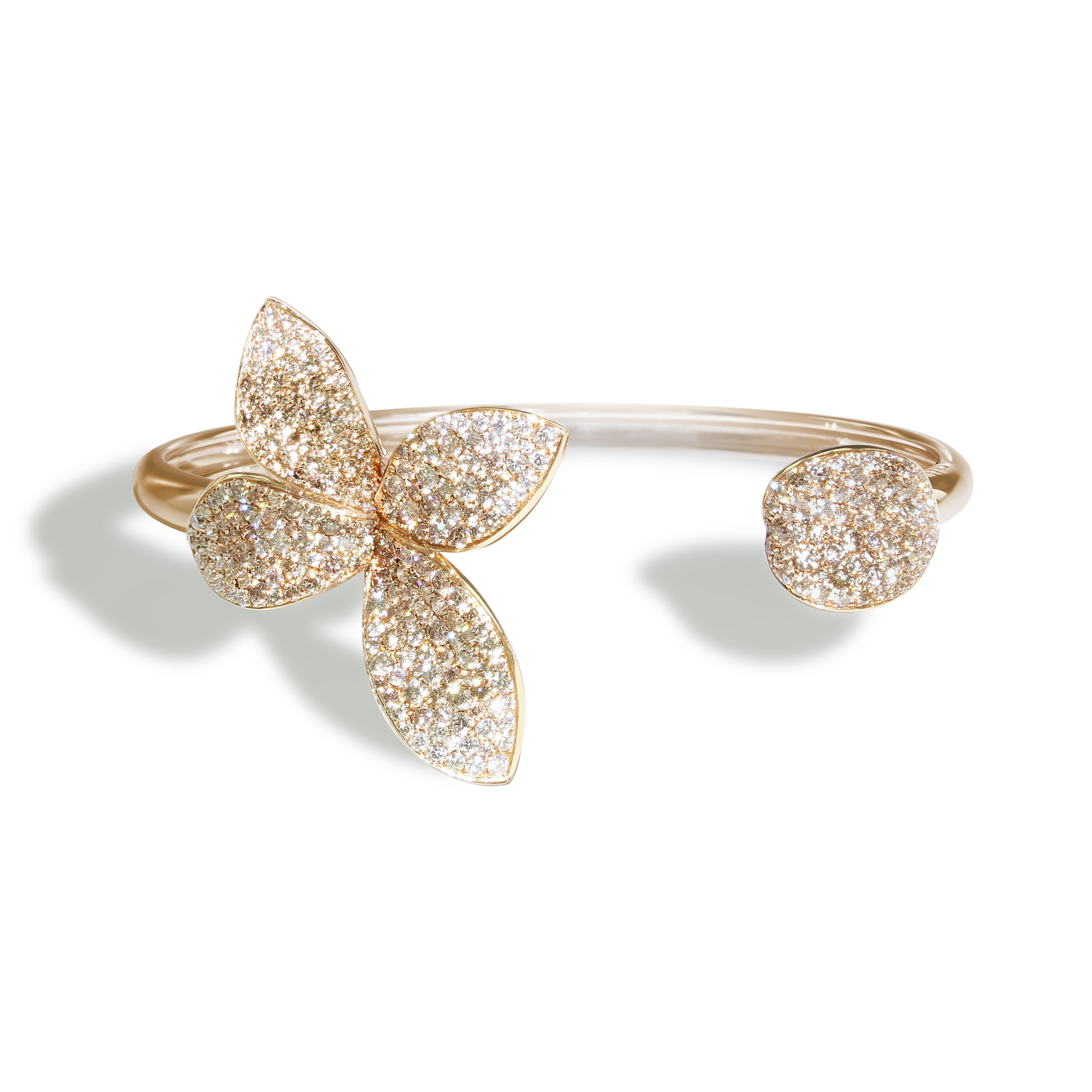 Giardini Segreti Small Flower Bracelet in 18k Rose Gold with White and Champagne Diamonds.