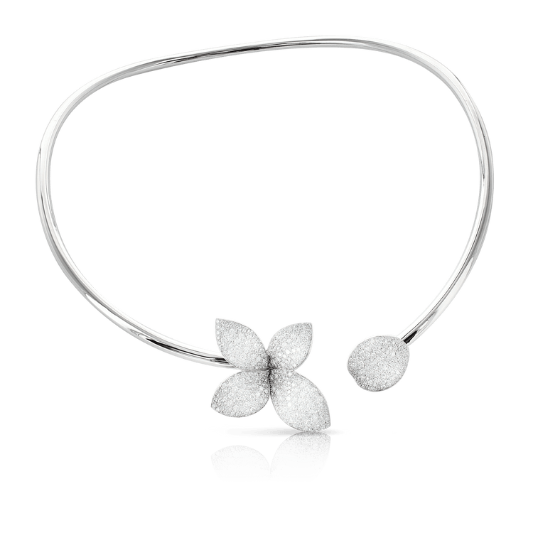 Giardini Segreti Single Flower Collier in 18k White Gold with Diamonds.