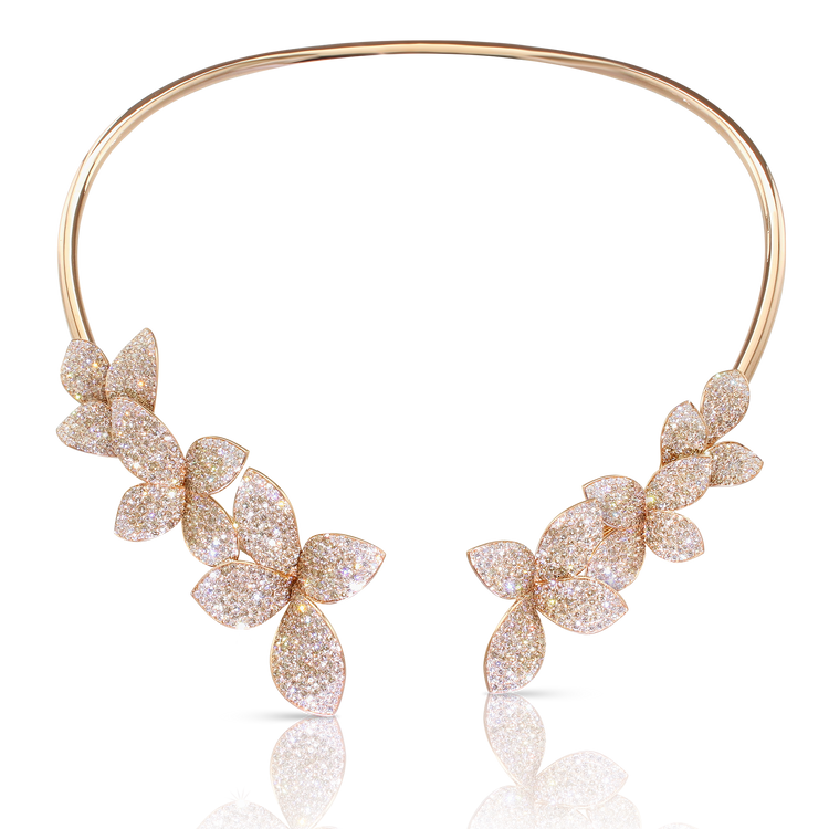 Giardini Segreti Multi Flower Collier in 18k Rose Gold with White and Champagne Diamonds.