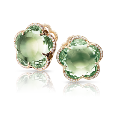 Earrings in 18k Rose Gold with Prasiolite and Diamonds.