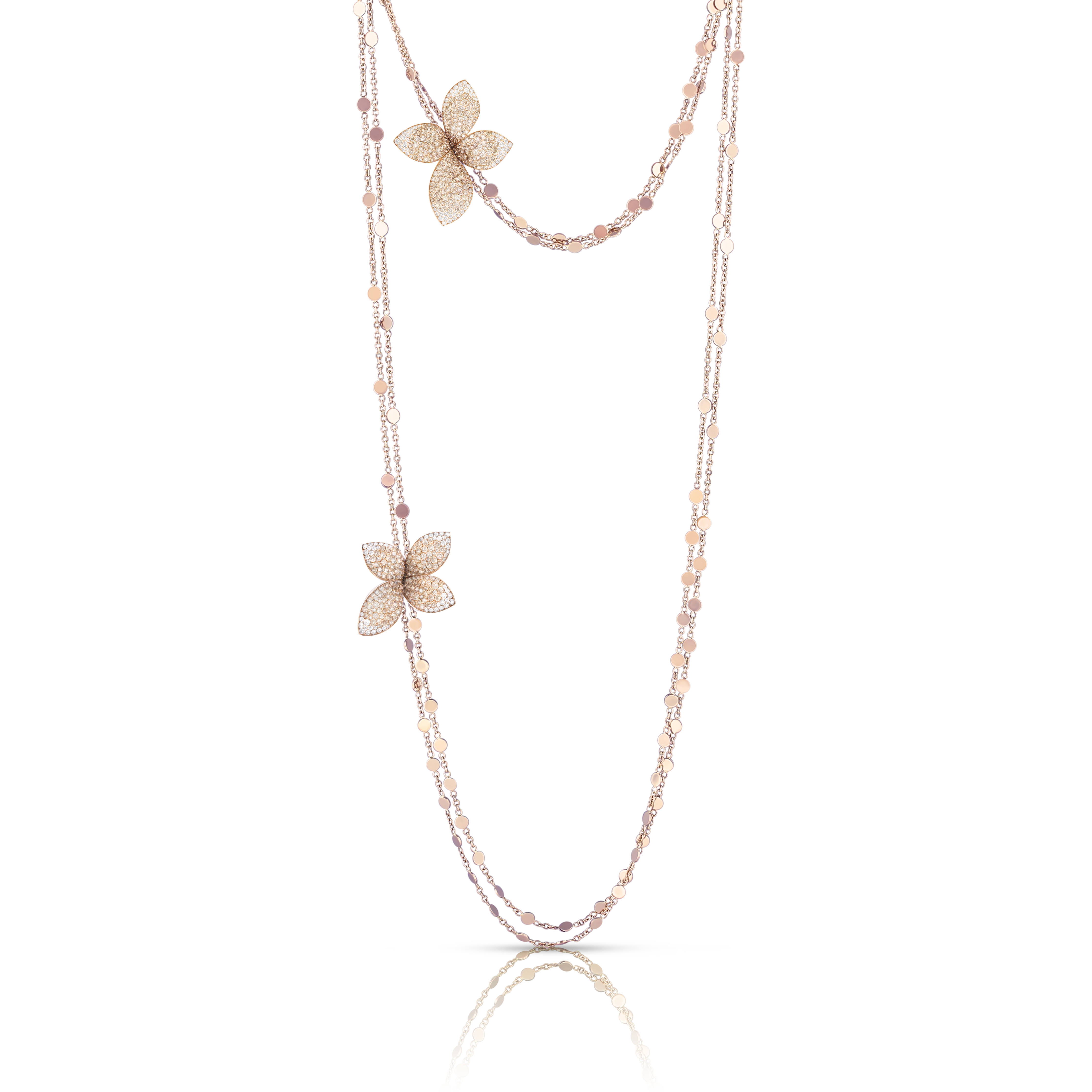 Giardini Segreti Sautoir in 18k Rose Gold with White and Champagne Diamonds.