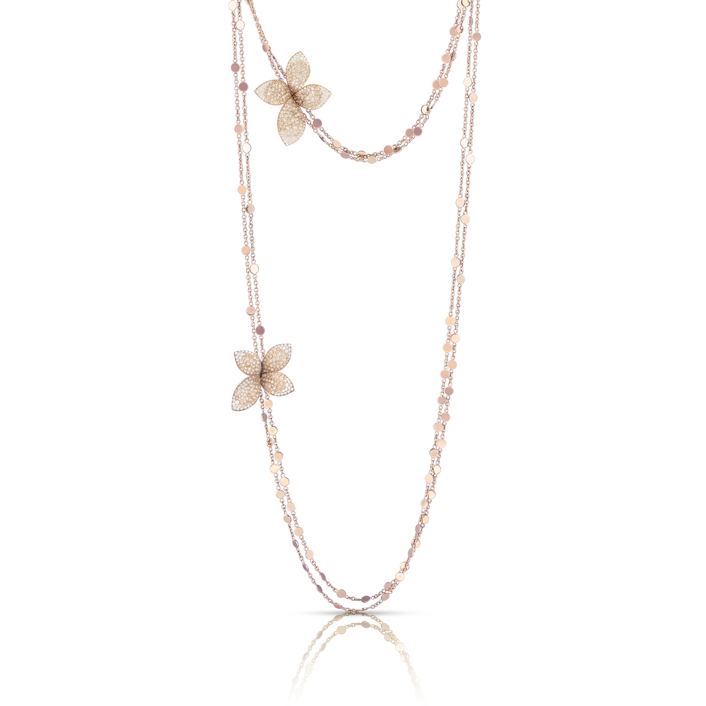 Giardini Segreti Sautoir in 18k Rose Gold with White and Champagne Diamonds.