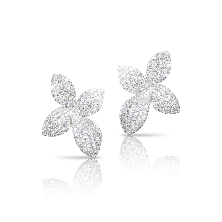Giardini Segreti Small Flower Earrings in 18k White Gold with Diamonds.