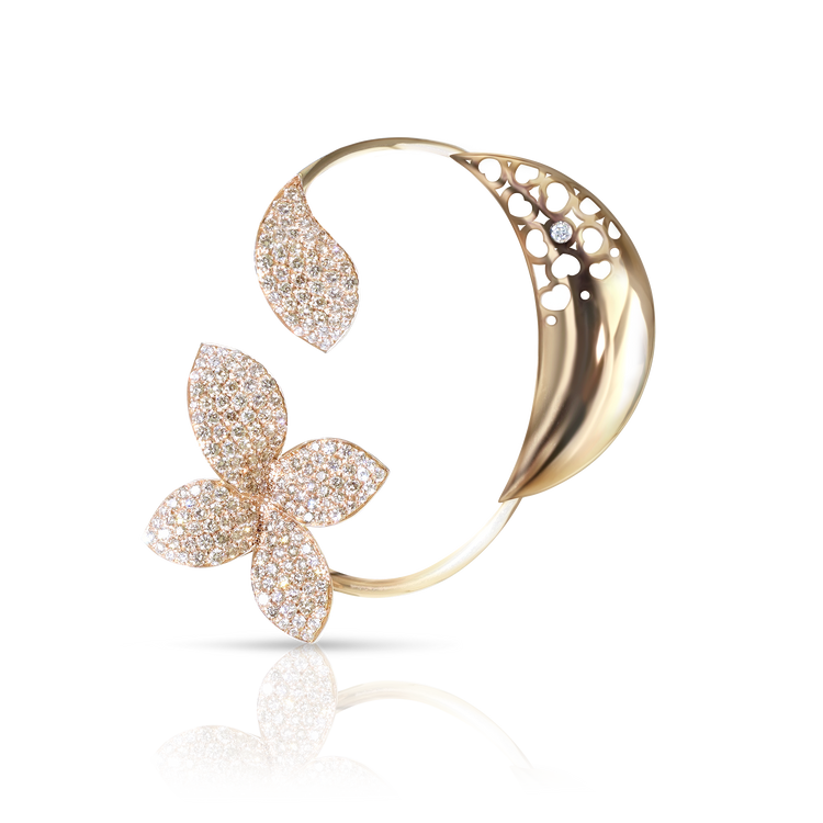 Giardini Segreti Ear Cuff in 18k Rose Gold with White and Champagne Diamonds.