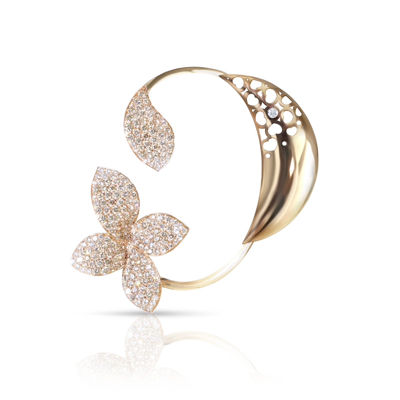 Giardini Segreti Ear Cuff in 18k Rose Gold with White and Champagne Diamonds.