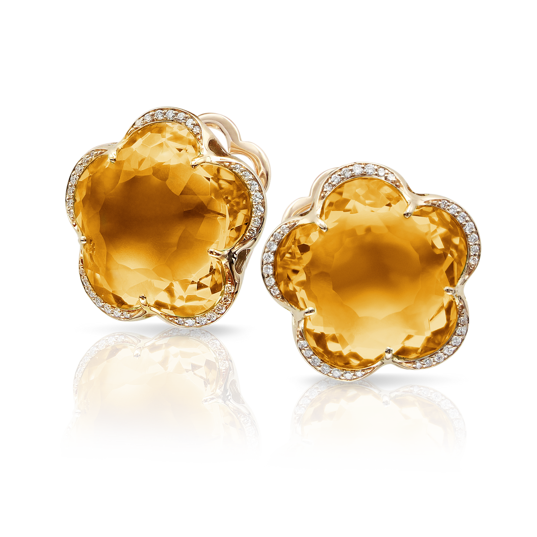 Bon Ton Stud Earrings 18k Gold Citrine Diamonds Pasquale Bruni